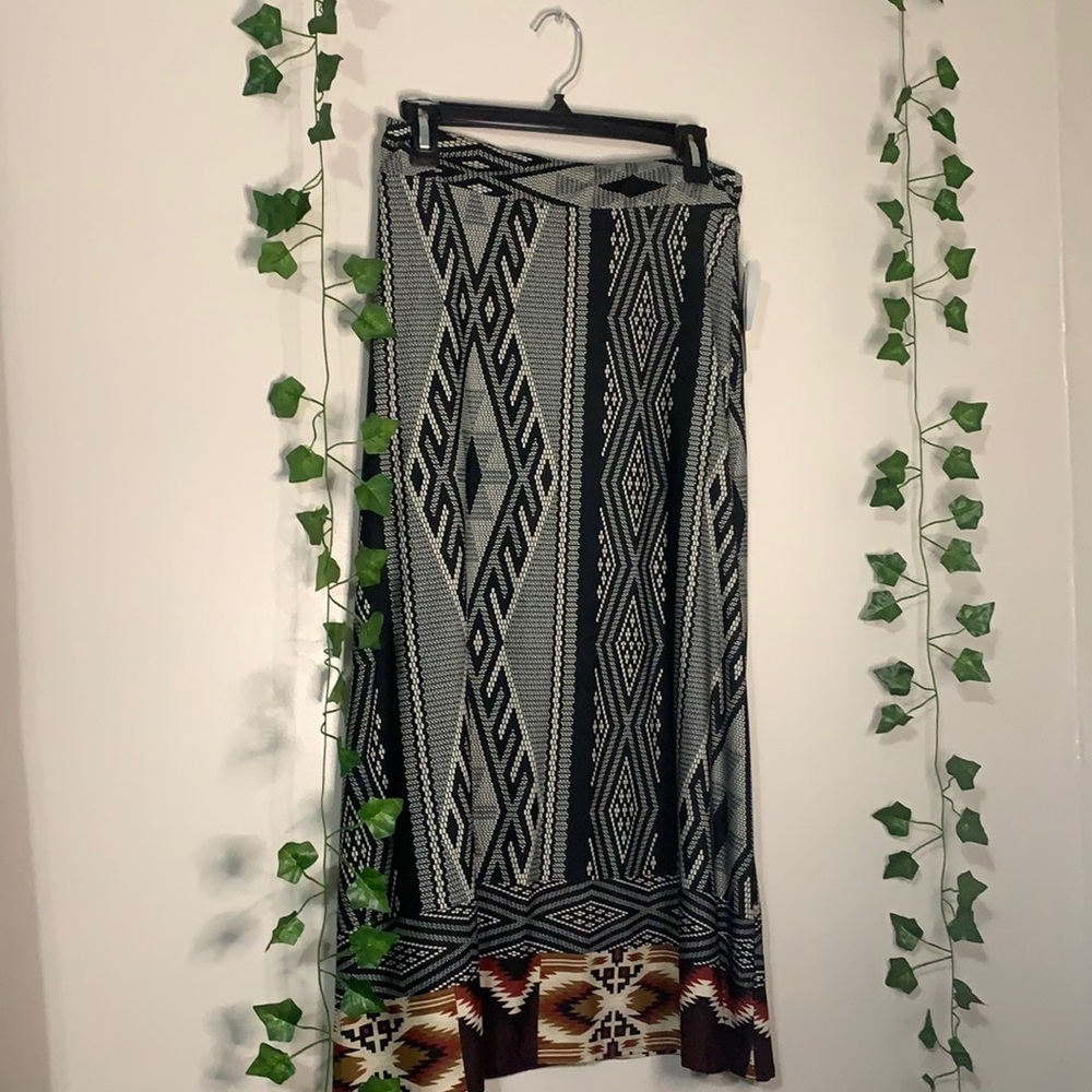 Black white brown and burgundy maxi skirt